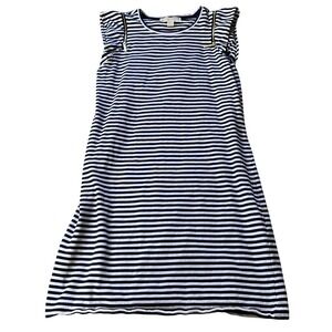 Michael Kors Navy White Striped Ruffle Sleeve Zipper Accent Shift Dress XS